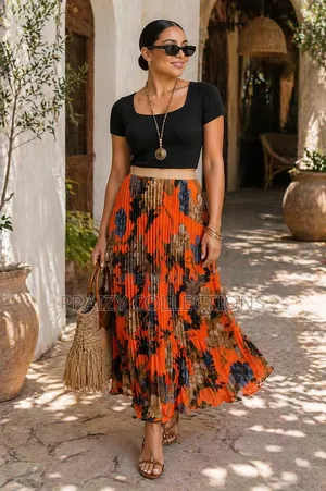 Long Pleated Chiffon Skirt