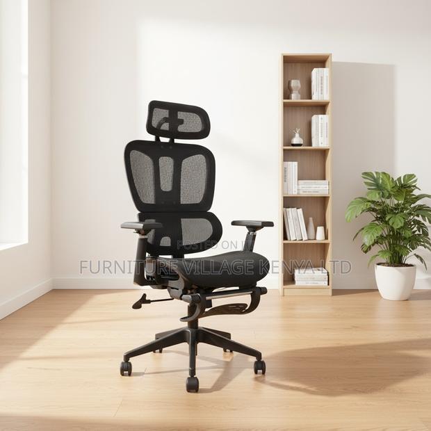 Black Full Mesh High-Back Chair With Footrest