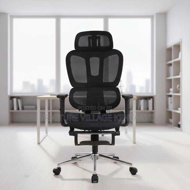 Black Full Mesh High-Back Chair With Footrest - thumbnail 5