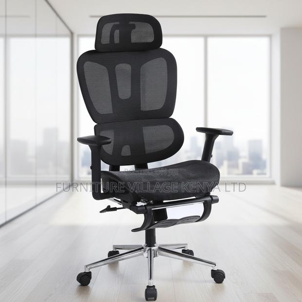Black Full Mesh High-Back Chair With Footrest - thumbnail 9
