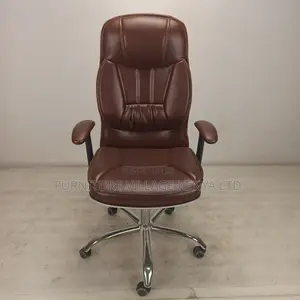 Brown Swivel Arm Generic High-Back Chair
