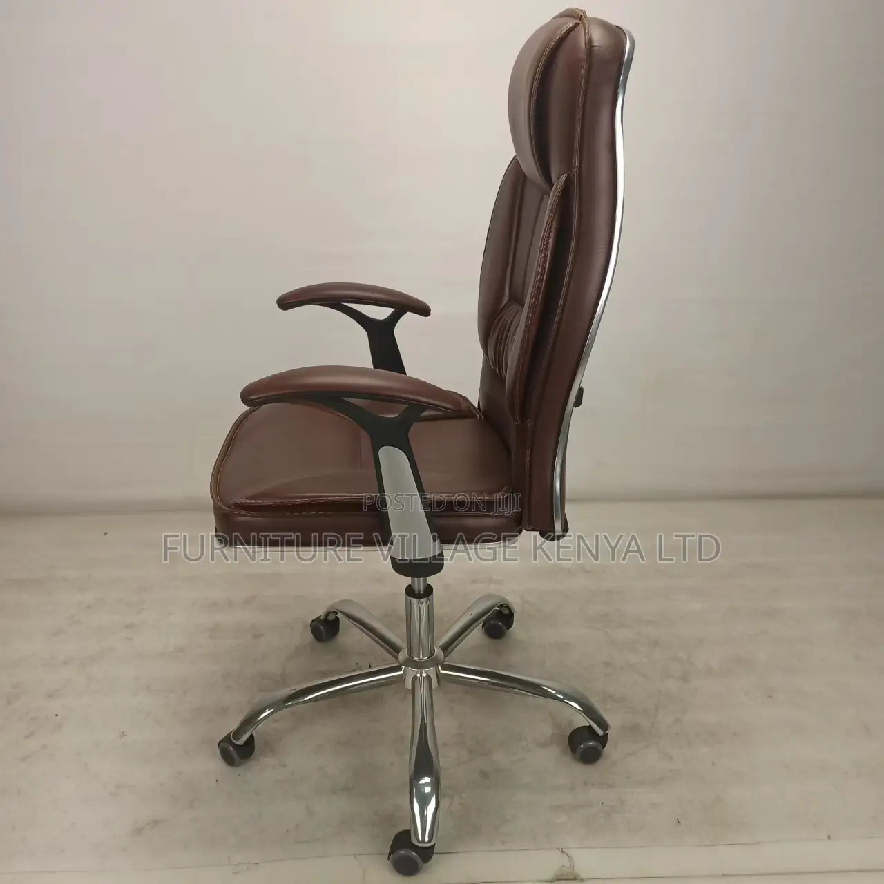 Brown Swivel Arm Generic High-Back Chair