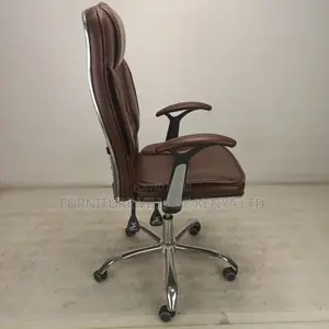 Brown Swivel Arm Generic High-Back Chair