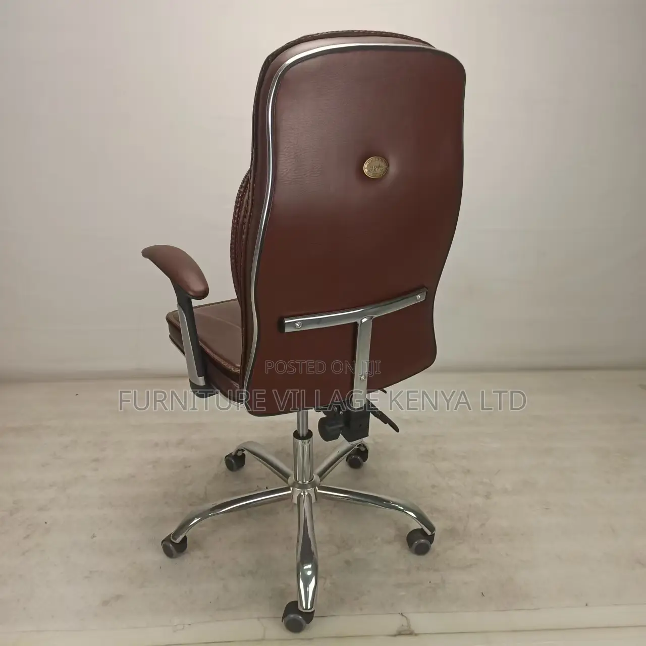 Brown Swivel Arm Generic High-Back Chair