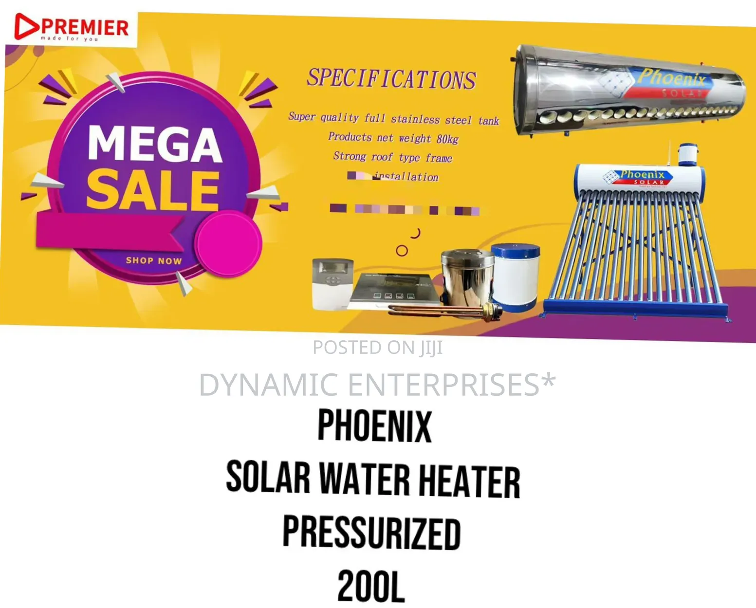 Phoenix 200l Pressurized Solar Water Heater