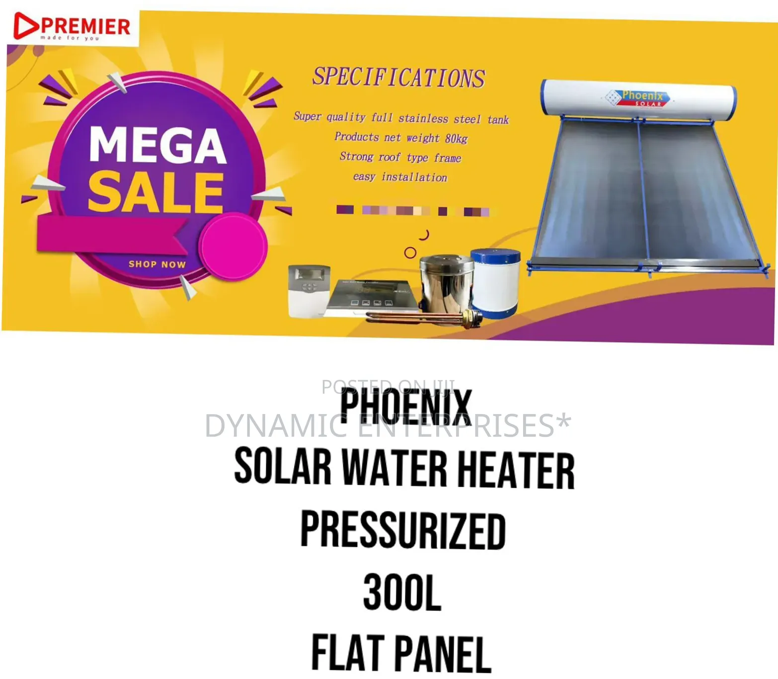 Phoenix 300l Pressurized Flat Panel Solar Water Heater