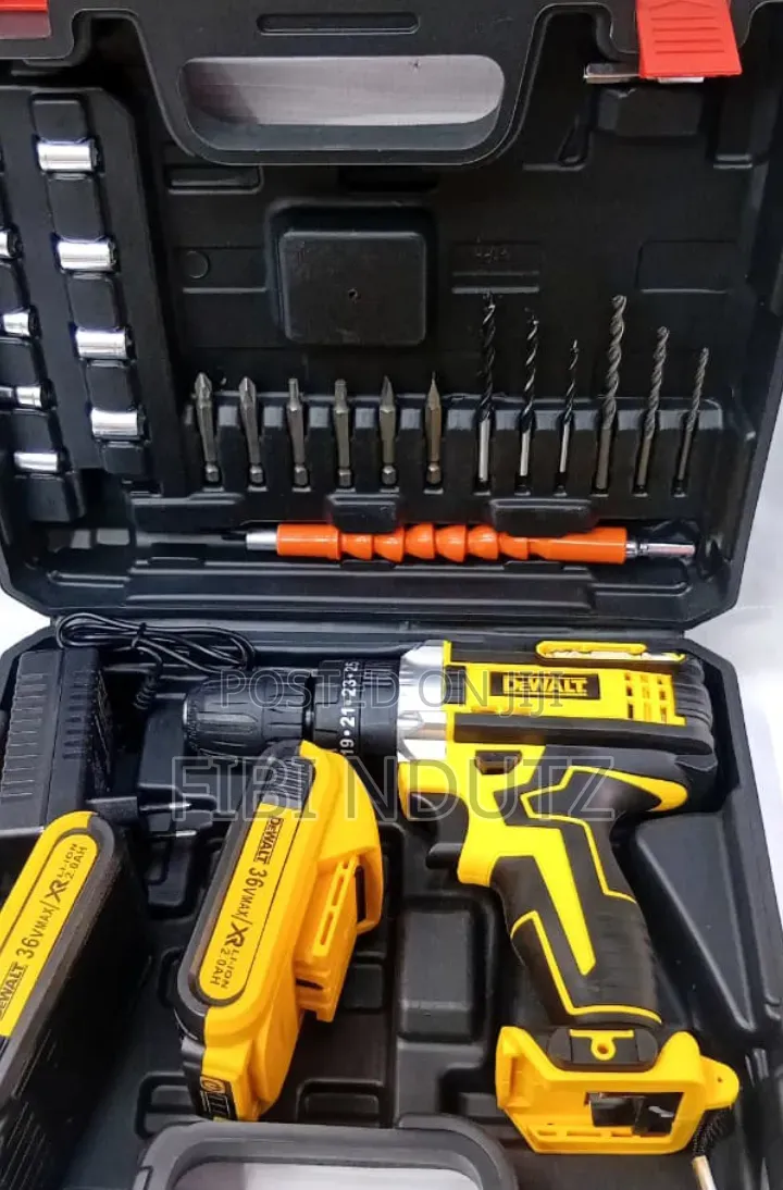 Dewalt 36v Cordless Drill With Drill Bits and Rechargeable Batteries