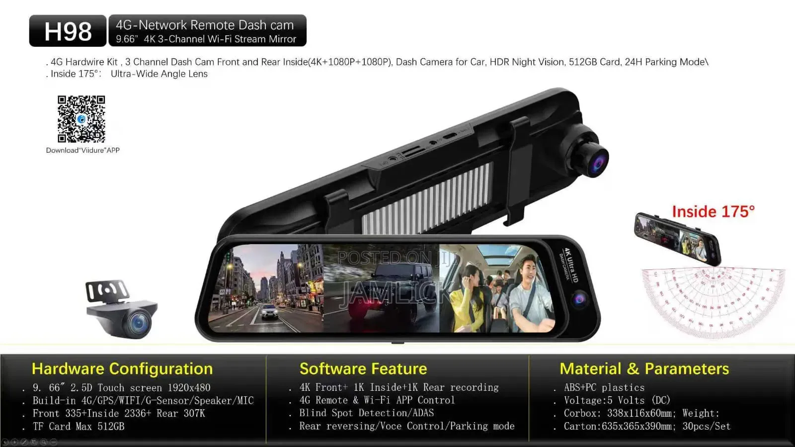 9.66 Inch 4g Mirror Dash Camera – 3 Channel
