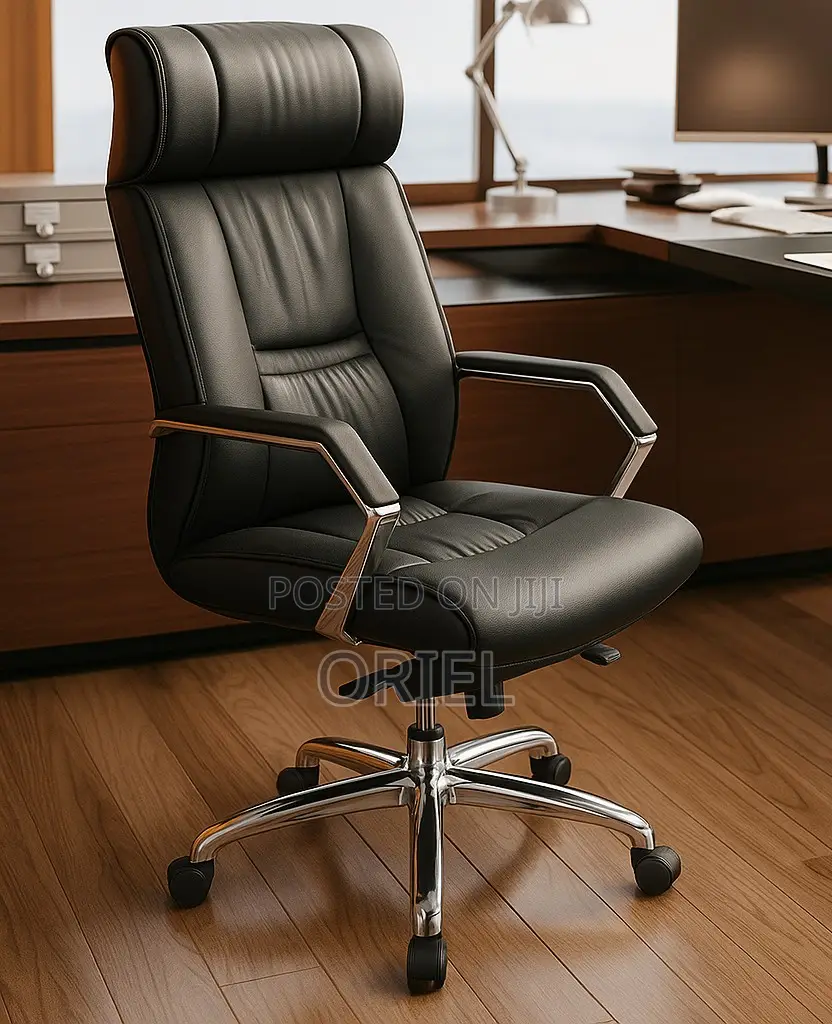 Office Chair : Chrome Base Executive High-Back Office Leather Chair