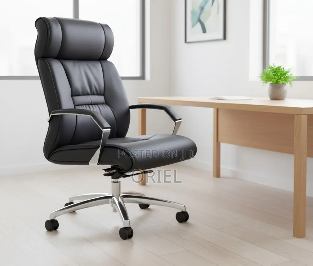 Office Chair : Chrome Base Executive High-Back Office Leather Chair