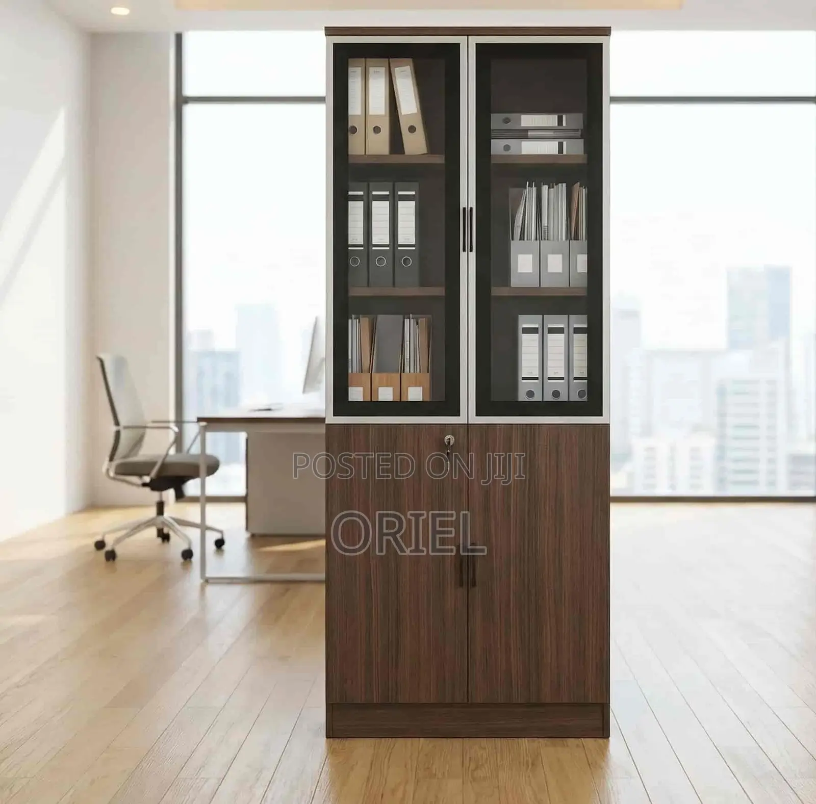Office Cabinet : Office 2-Door Wooden Half Glass Filing Cabinet