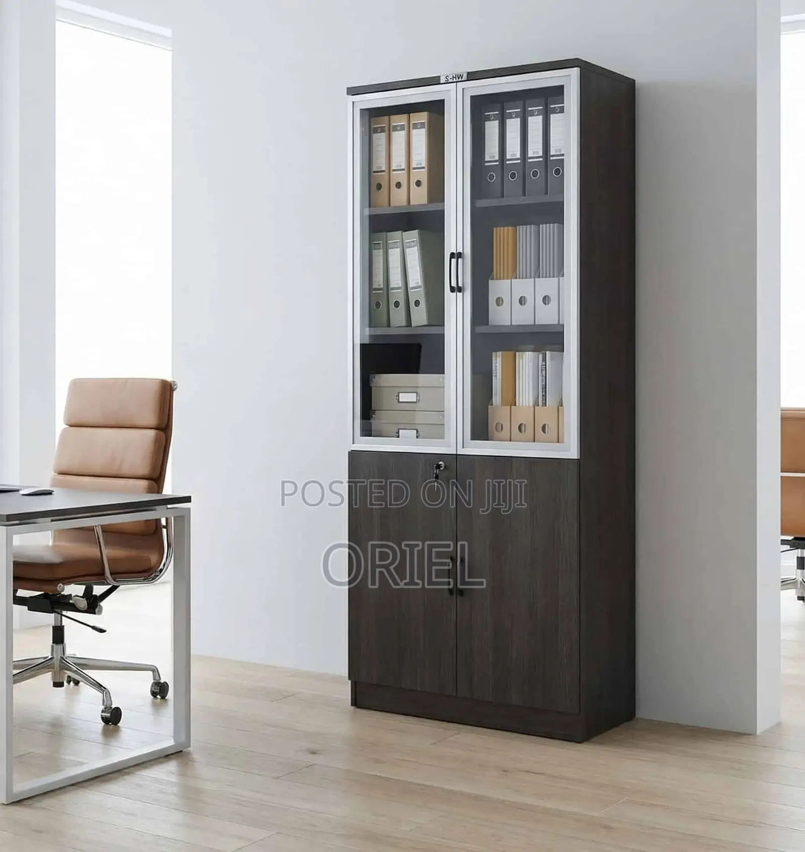 Office Cabinet : Office 2-Door Wooden Half Glass Filing Cabinet