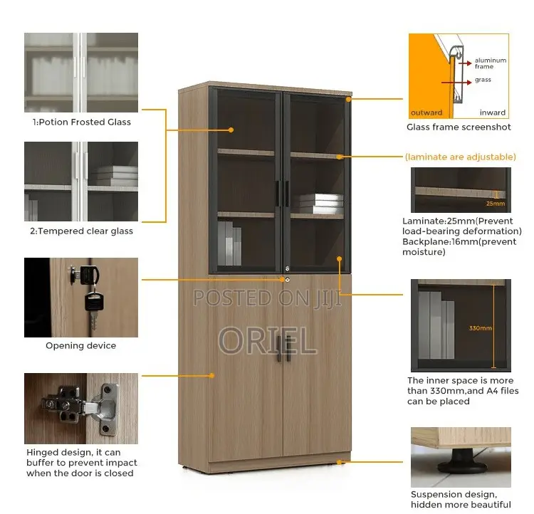 Office Cabinet : Office 2-Door Wooden Half Glass Filing Cabinet