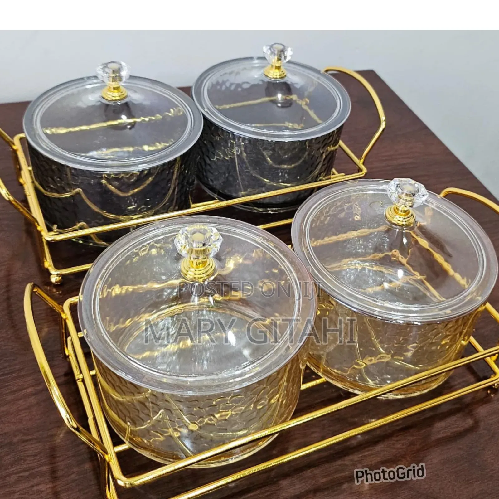 2in1 Heavy Glass Golden Sugar Dish Set