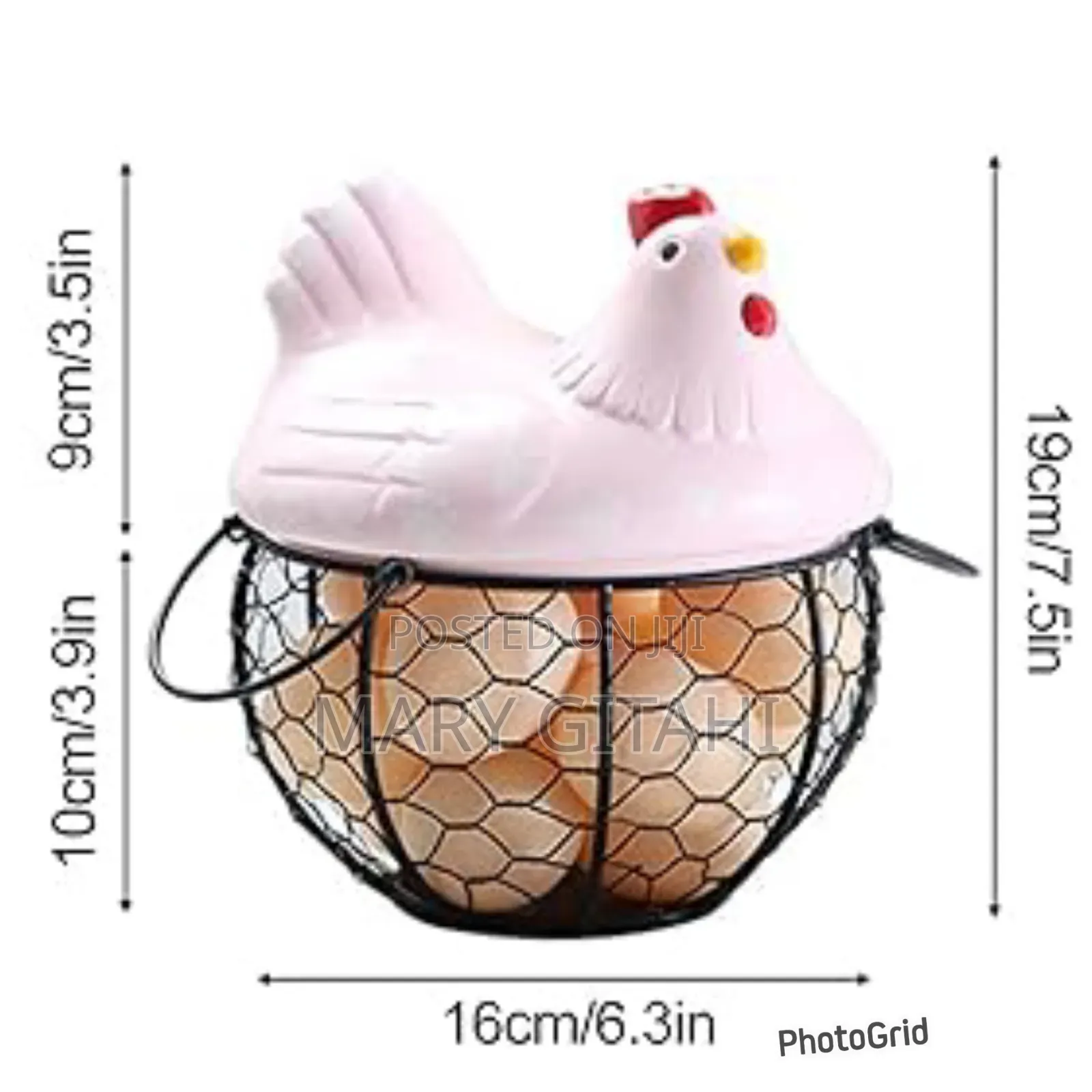 18-25 Egg Metal Wire Egg Basket With a Stylish Ceramic Chicken Cover