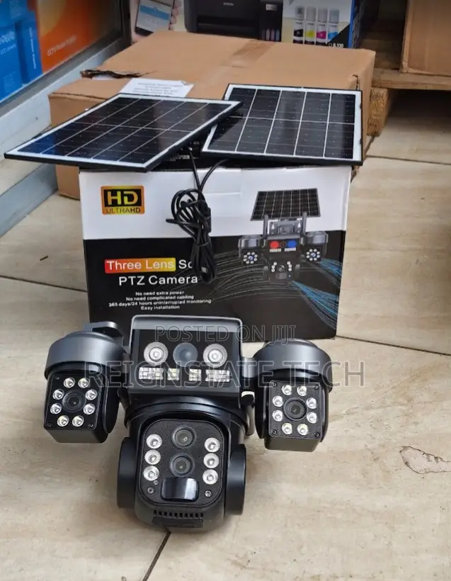 Three Lens Solar Outdoor Camera With 2panels and 15x Zooming