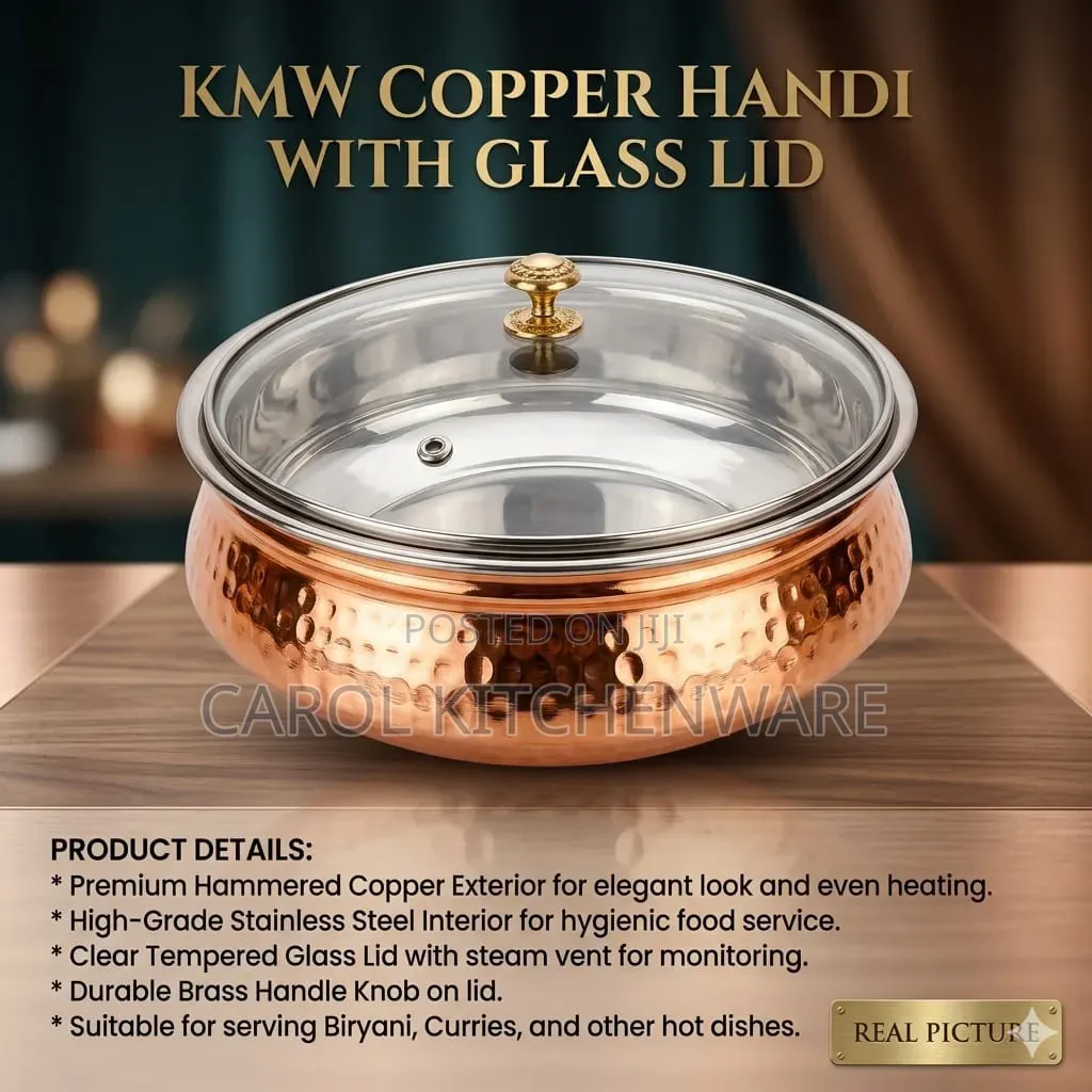 2.2 LTR Copper Handi With Glass Lid