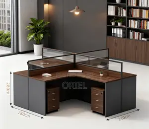 Office Workstation : Executive 4-Way Curved Office Workstation