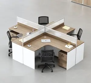 Office Workstation : Executive 4-Way Curved Office Workstation