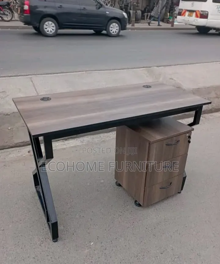 Grey Study Desk With Side Way Drawer