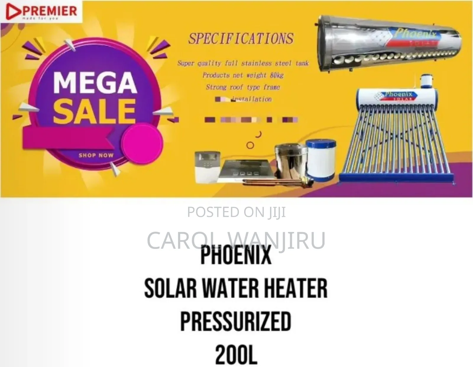 Phoenix 200l Solar Water Heater Pressurized/200l Pressurized Heater