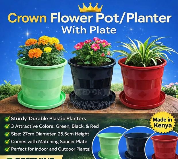 Crown Flower Pot / Planter With Plate - main view