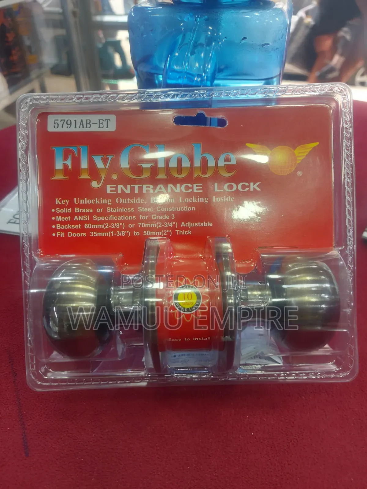 Fly Globe Entrance Lock Knobset in a Classic Antique Finish