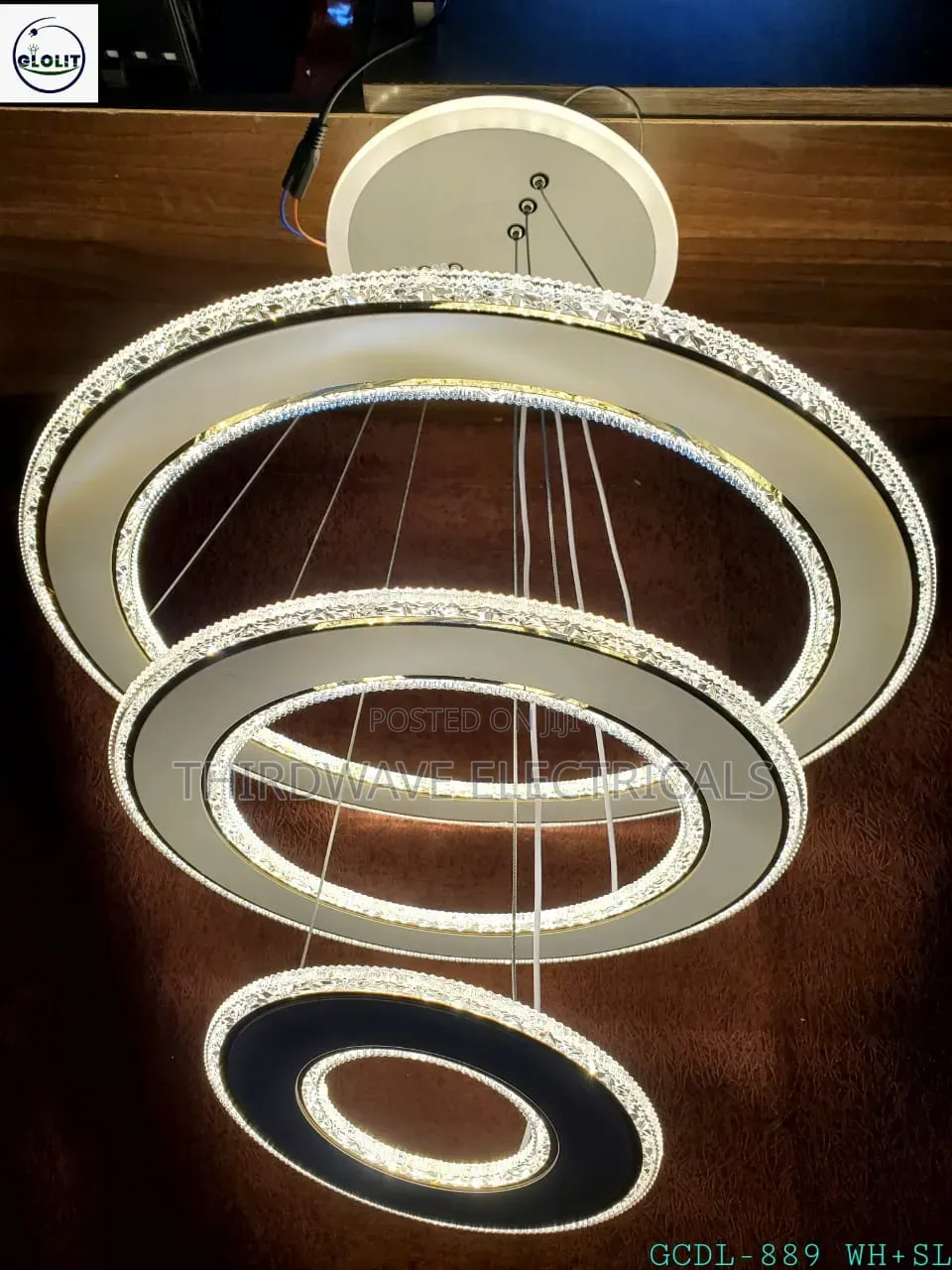 Unique Design 3-Ring Crystal Pendant Chandelier Light T5fd