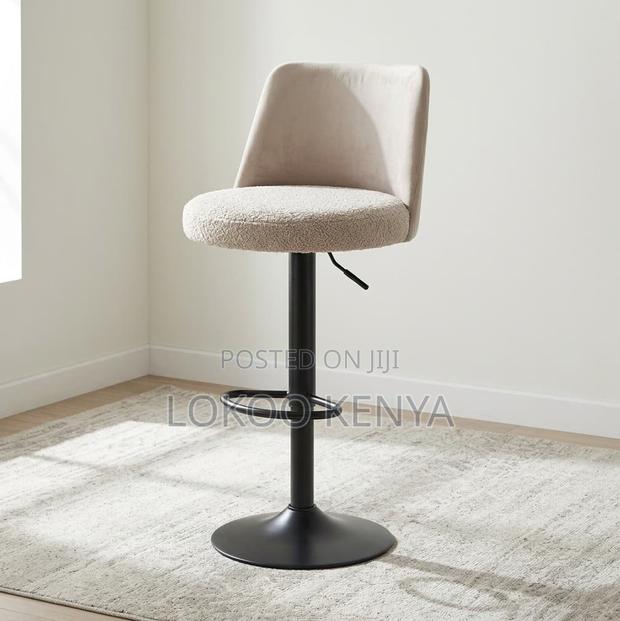 Barstool; Swivel Fluffy Fabric Adjustable Counter Bar Stool - thumbnail 3