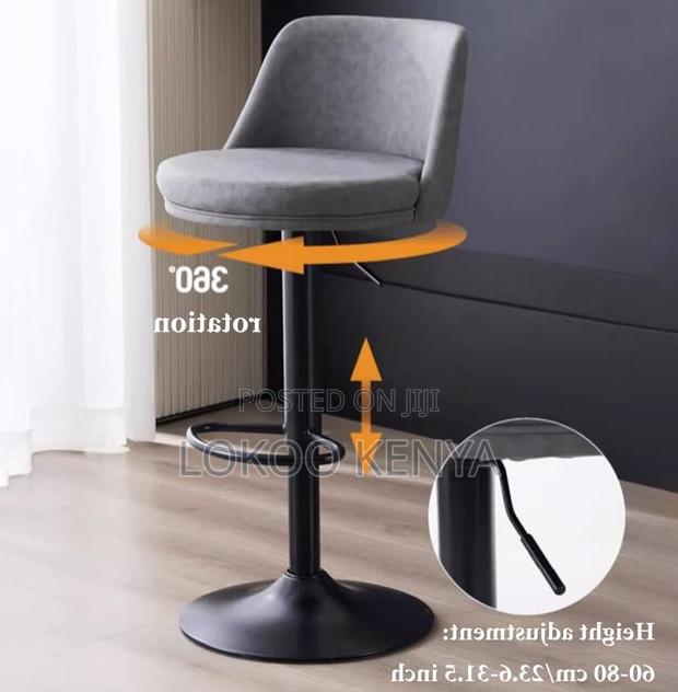 Barstool; Swivel Fluffy Fabric Adjustable Counter Bar Stool - thumbnail 4