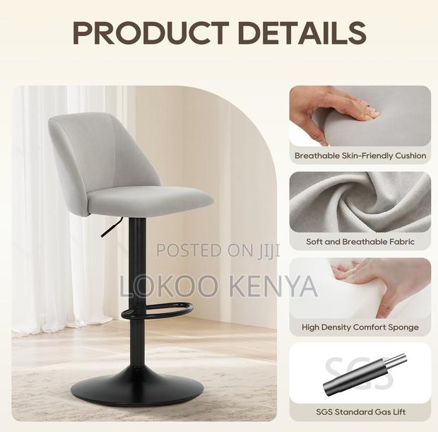 Barstool; Swivel Fluffy Fabric Adjustable Counter Bar Stool - thumbnail 7