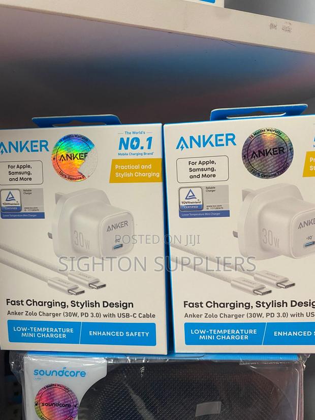 Anker Zolo Charger (30w, Pd 3.0) With a Usb-C Cable