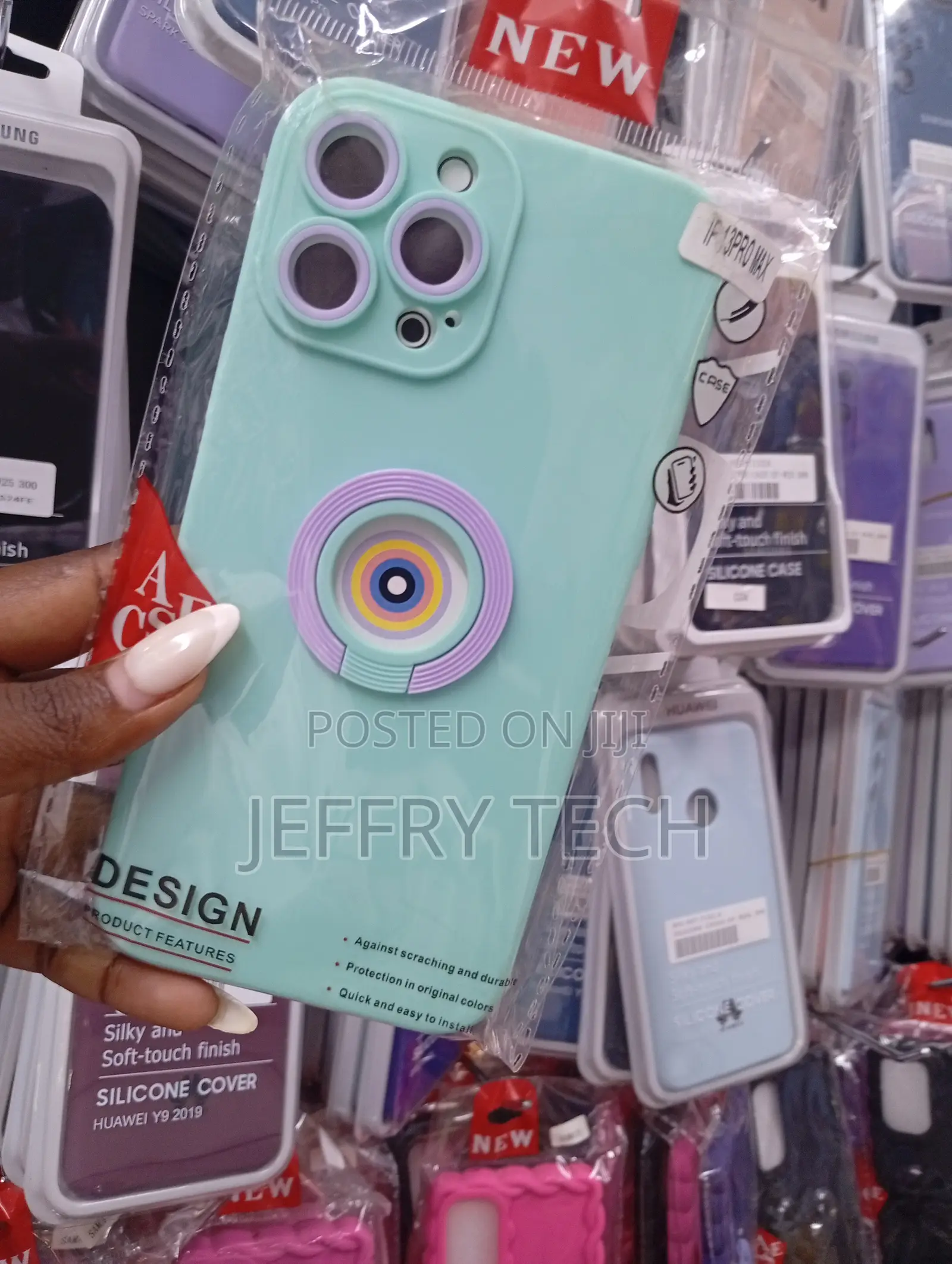 Silicone Phone Case With a Magnetic Ring Holder for iPhone Models.