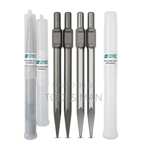 Power Action 30mm Hex Pointed Chisel Bit for Demolition Hammer.
