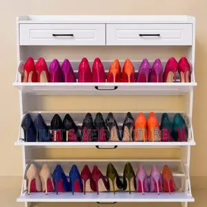 White Shoe Rack Cabinet With Drawers – Space Saving Shoe Organizer