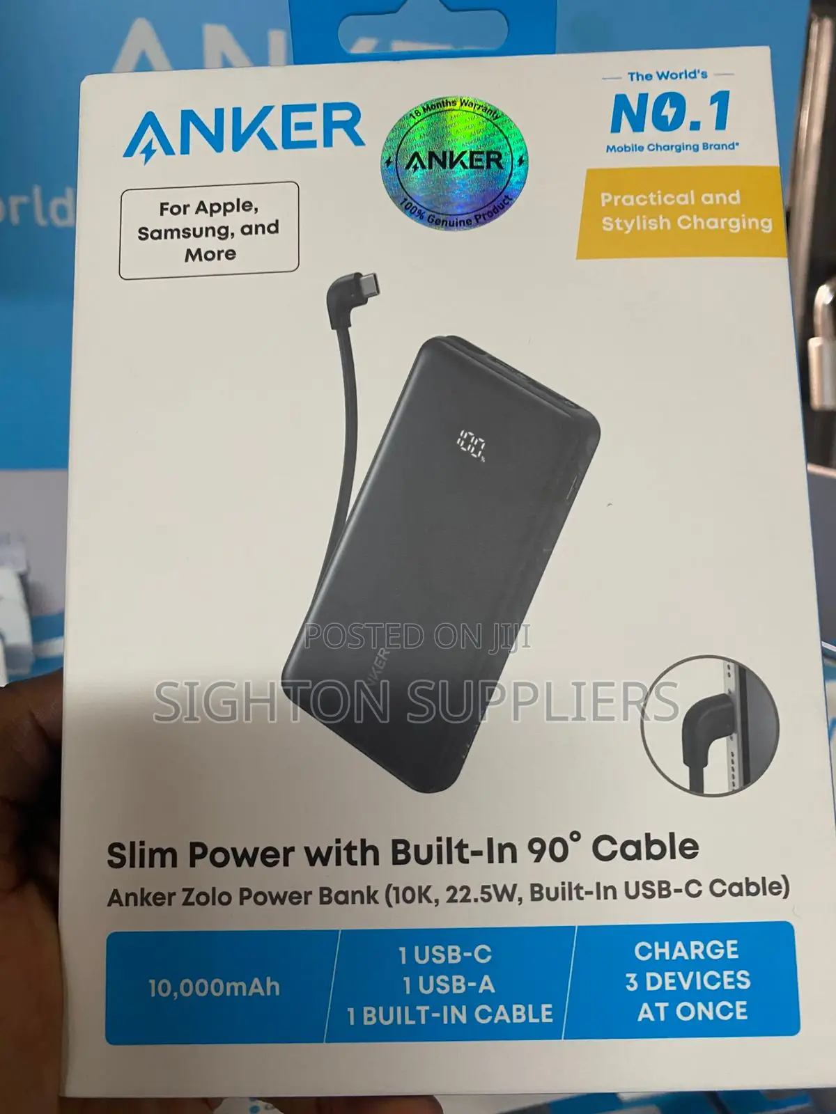 Anker Zolo Slim Power Bank (, 22.5w, Built in Usb-C Cable)