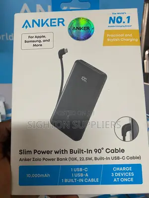 Anker Zolo Slim Power Bank (, 22.5w, Built in Usb-C Cable)