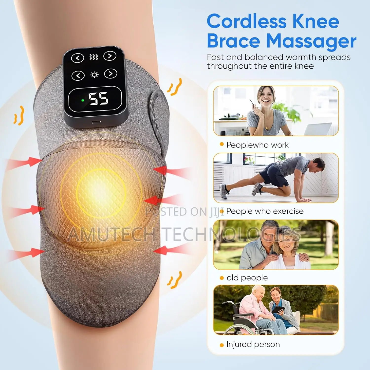 Cordless Knee Massager With Heat Vibration For Pain Relief