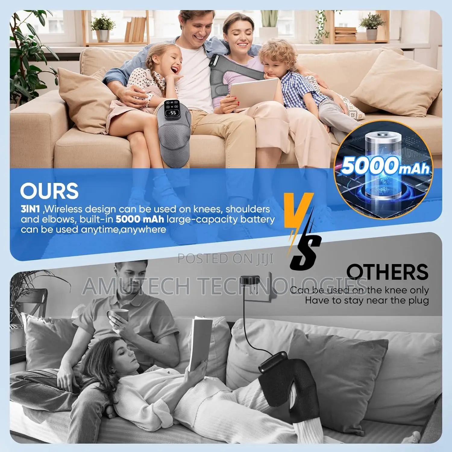 Cordless Knee Massager With Heat Vibration For Pain Relief