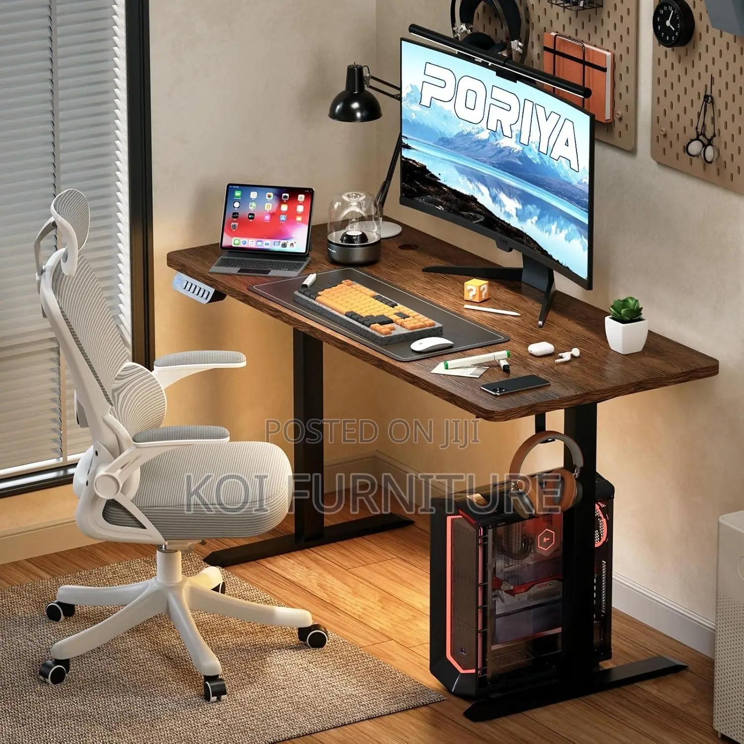 Office Desk; 1400mm Electric Adjustable Sit Stand Spacious Office Desk