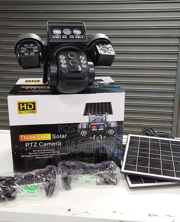 PTZ V380 Triple Lens Outdoor CCTV Smart Solar Camera With 4g Sim Card