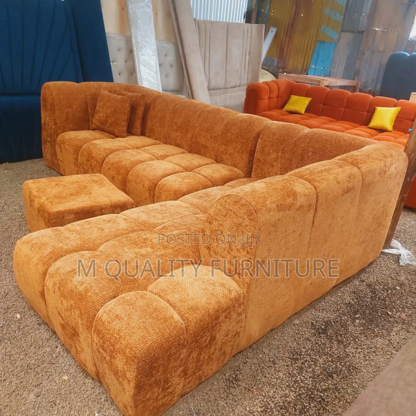 Brown 6-Seater L Shape Sofa With Throw Pillows