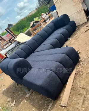 Dark Blue Rounded L - Shaped Sofa