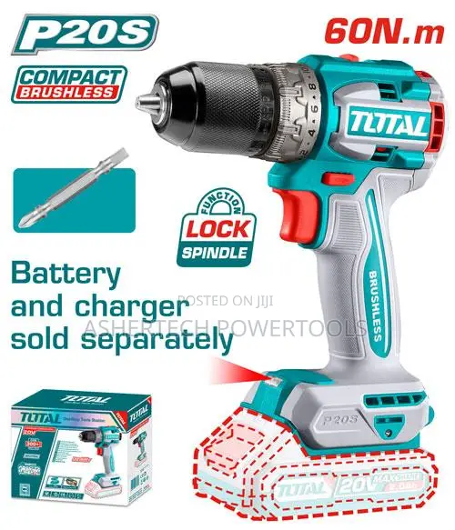 Total Tdli206021compact Brushless Cordless Drill 60nm