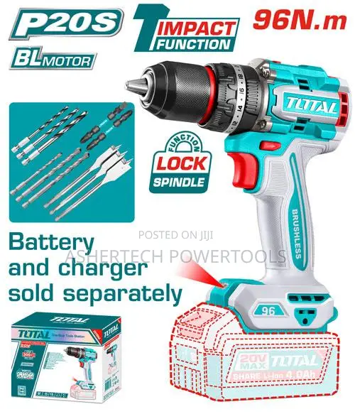 Total Tidli209681 Brushless Cordless Impact Drill 96nm