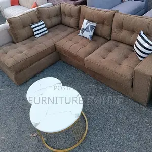Brown Tufted L- Shaped Sofa