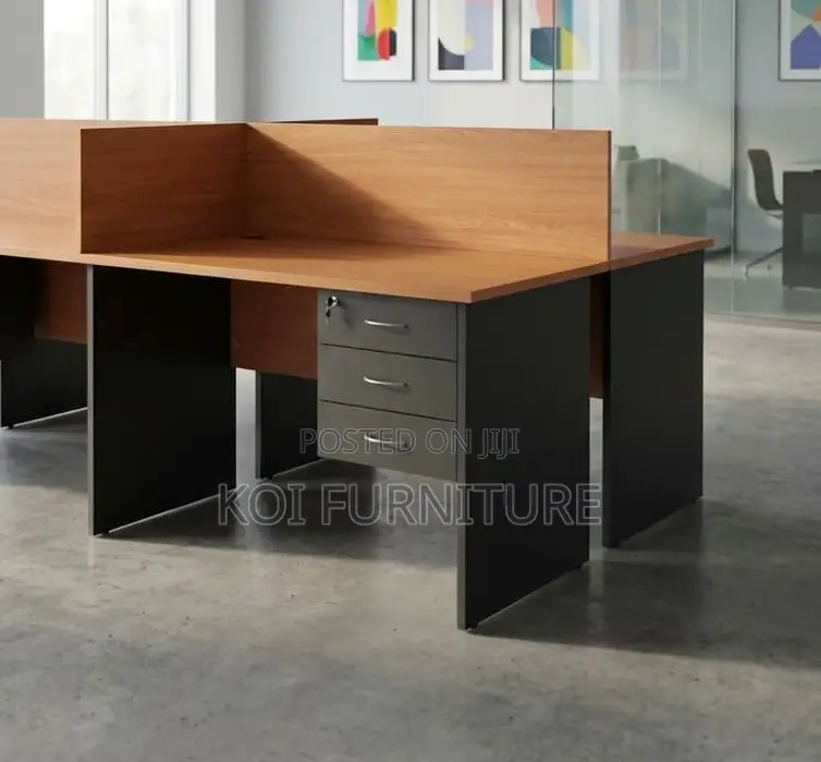 Office Workstation; Four Users Brown Executive Office Workstation Desk
