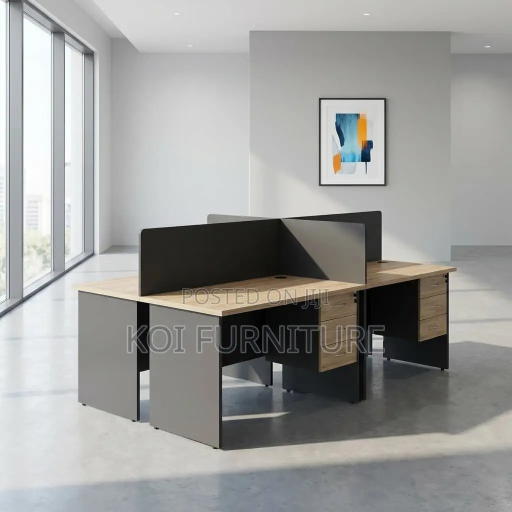 Office Workstation; Four Users Brown Executive Office Workstation Desk