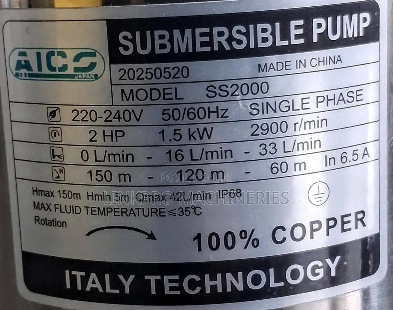 Aico Japan 2hp Submersible Pump
