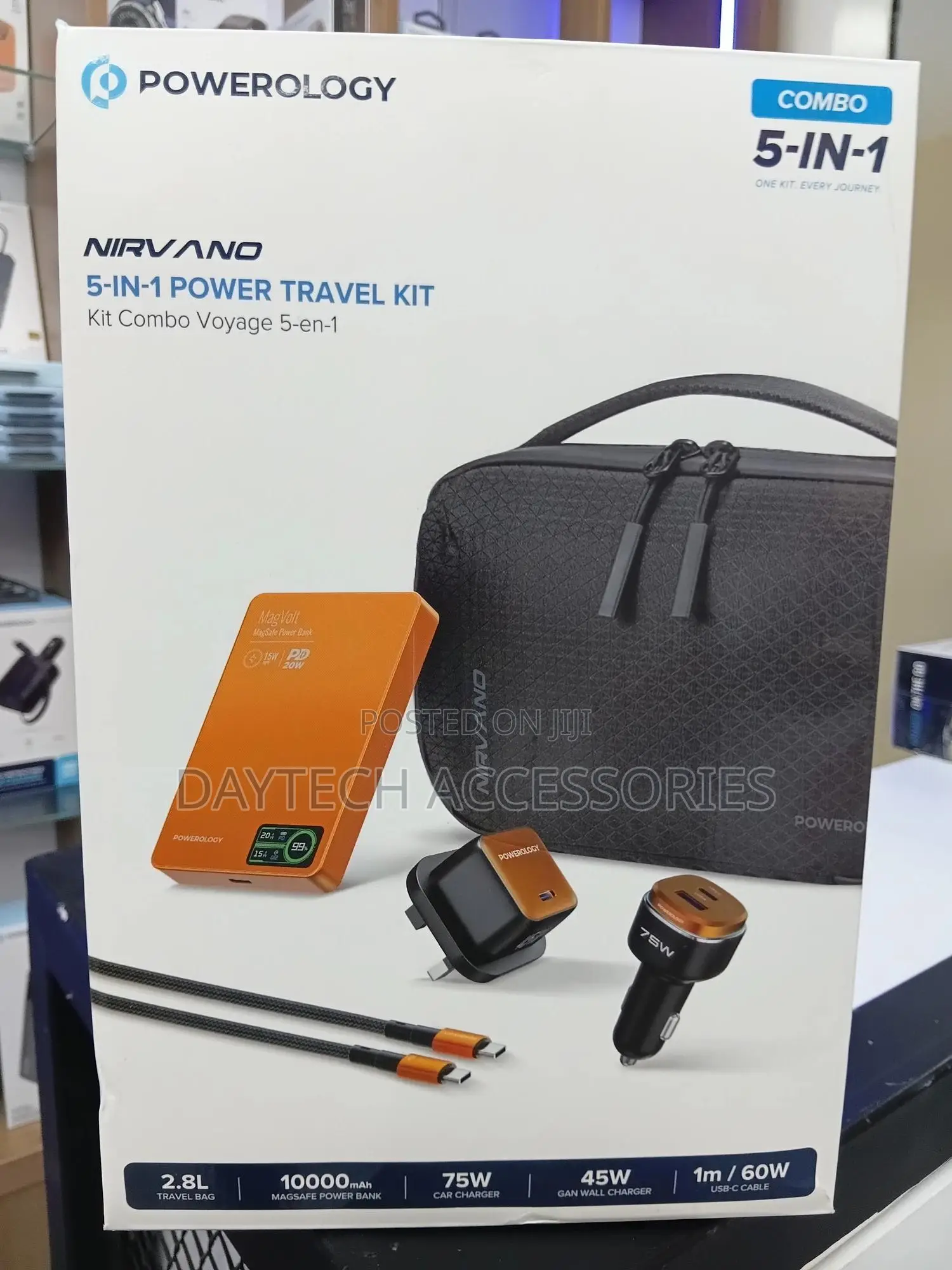 Powerology Nirvano 5-in-1 Power Travel Kit - Black/Orange